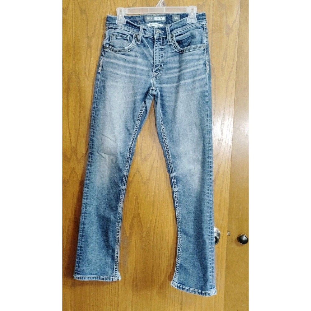 BKE Mens Sz 30R x 31.5 Jeans JAKE Blue Denim Cotton Blend Straight Leg *READ